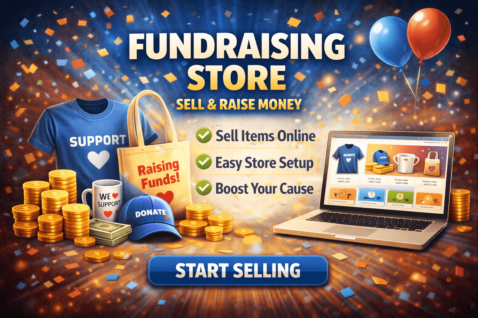 Tixoola fundraising store preview – variants, shipping options, and unified cart for schools and teams
